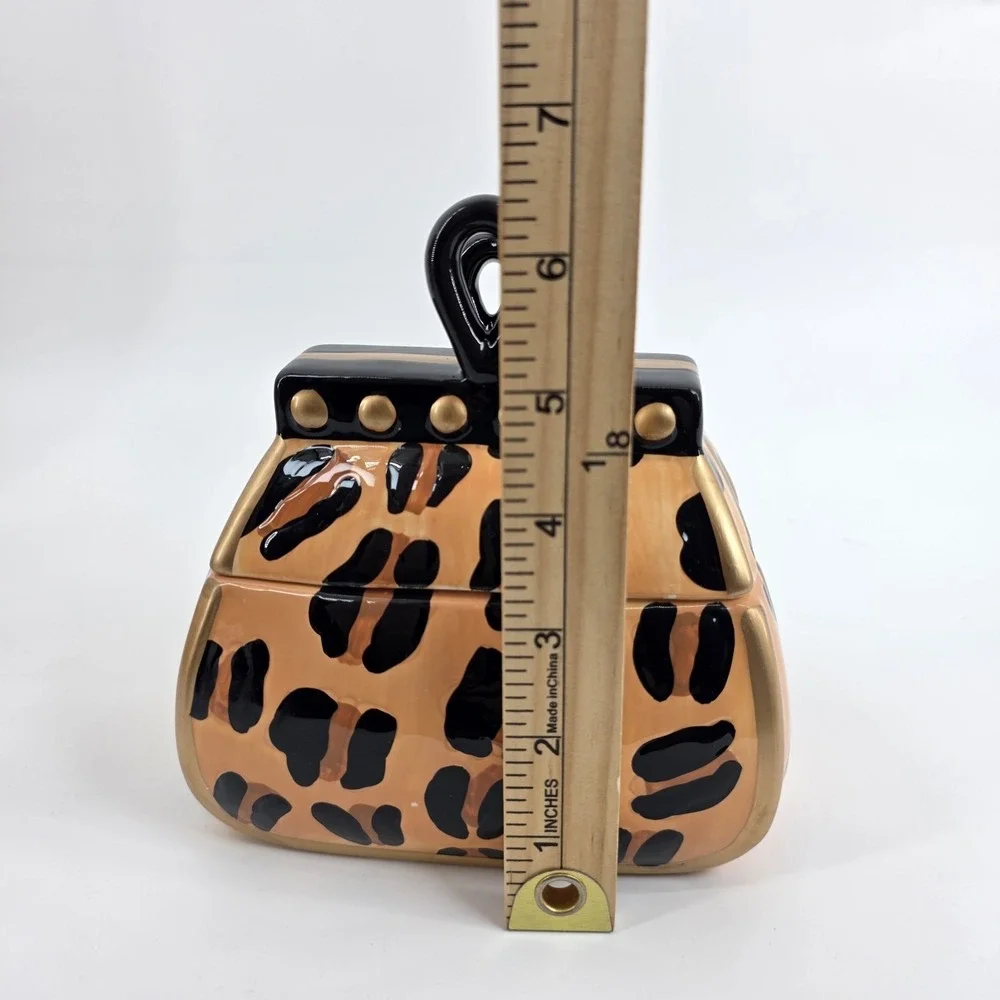 David's Cookies Jar Leapord Print Handbag Black Orange Cookie Jar #BL-4217s New